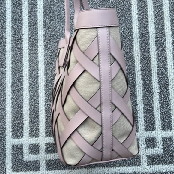 Michael Kors Sienna Large Tote Shoulder Bag Powder Blush Leather Canvas - Picture 4 of 16